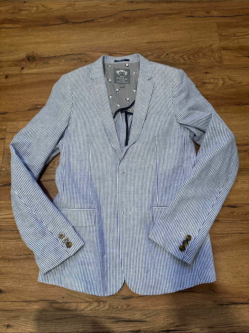 Boys Blue & White Striped Blazer - Lightweight Seersucker